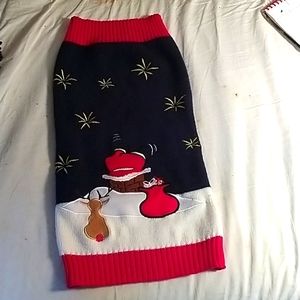 Festive Holiday Dog Sweater Navy Blue w/ Santa Gifts Dear Christmas Outfit
